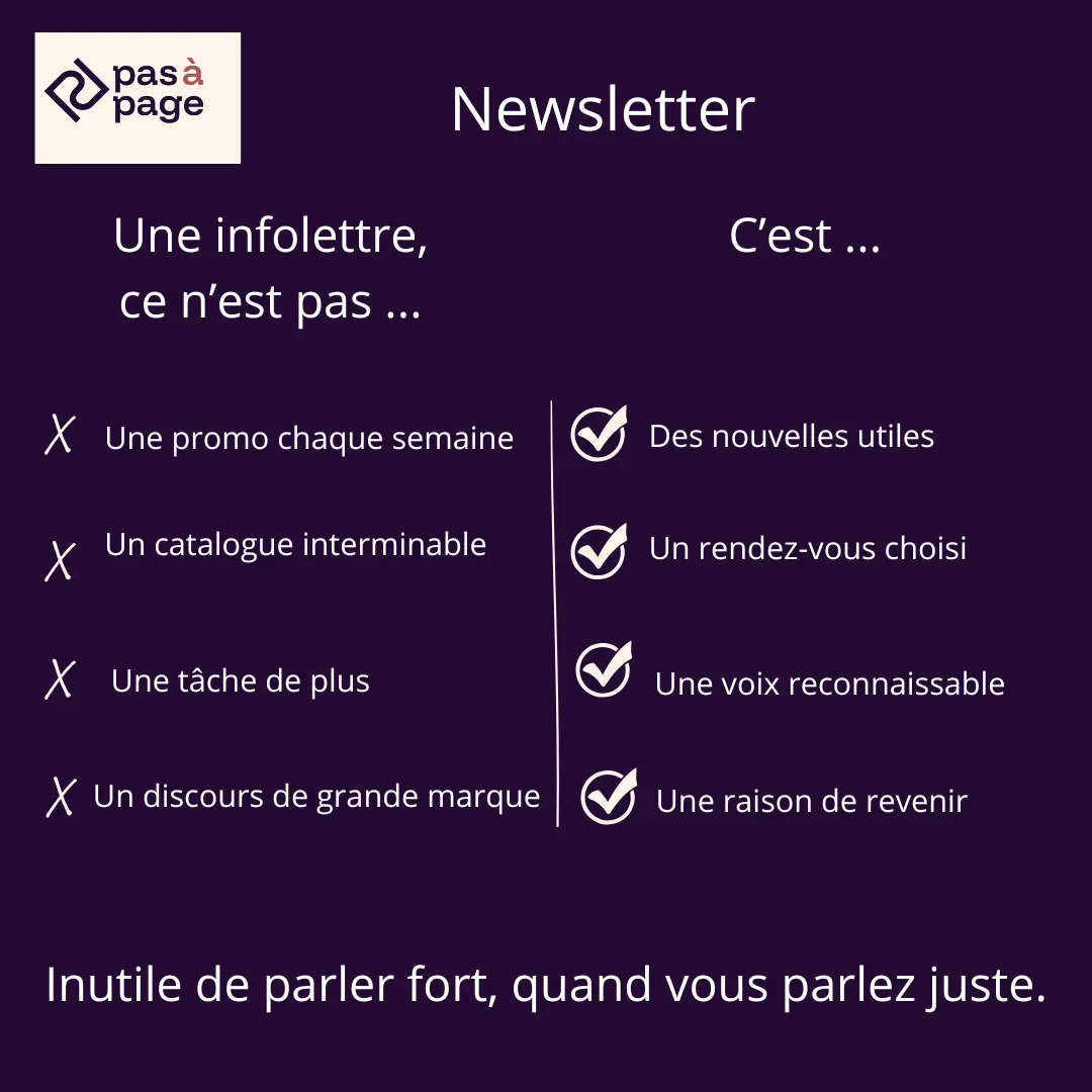 infographie sur ce qu'est une infolettre, et ce qu'elle n'est pas