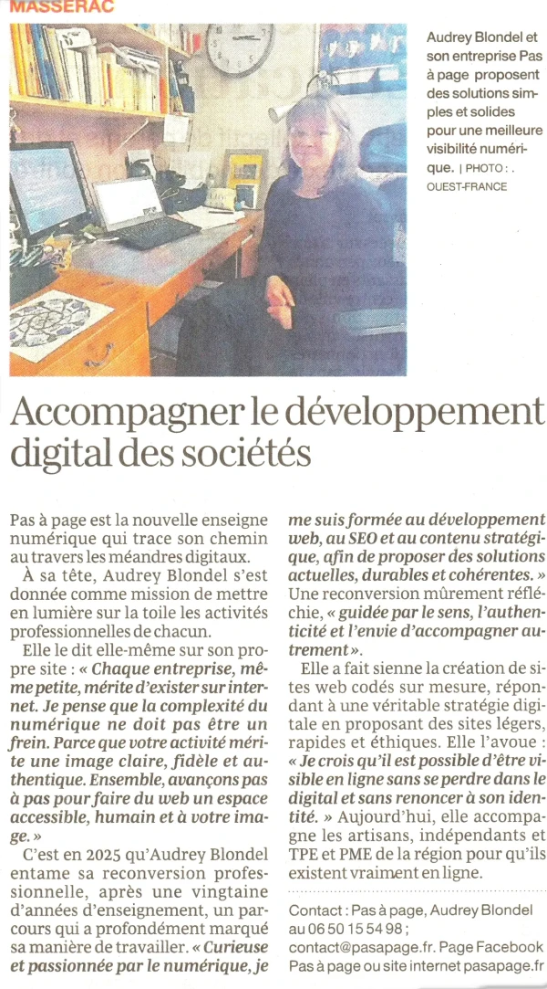 article paru dans ouest-france le 21 mai 2026 qui présente Pas à page