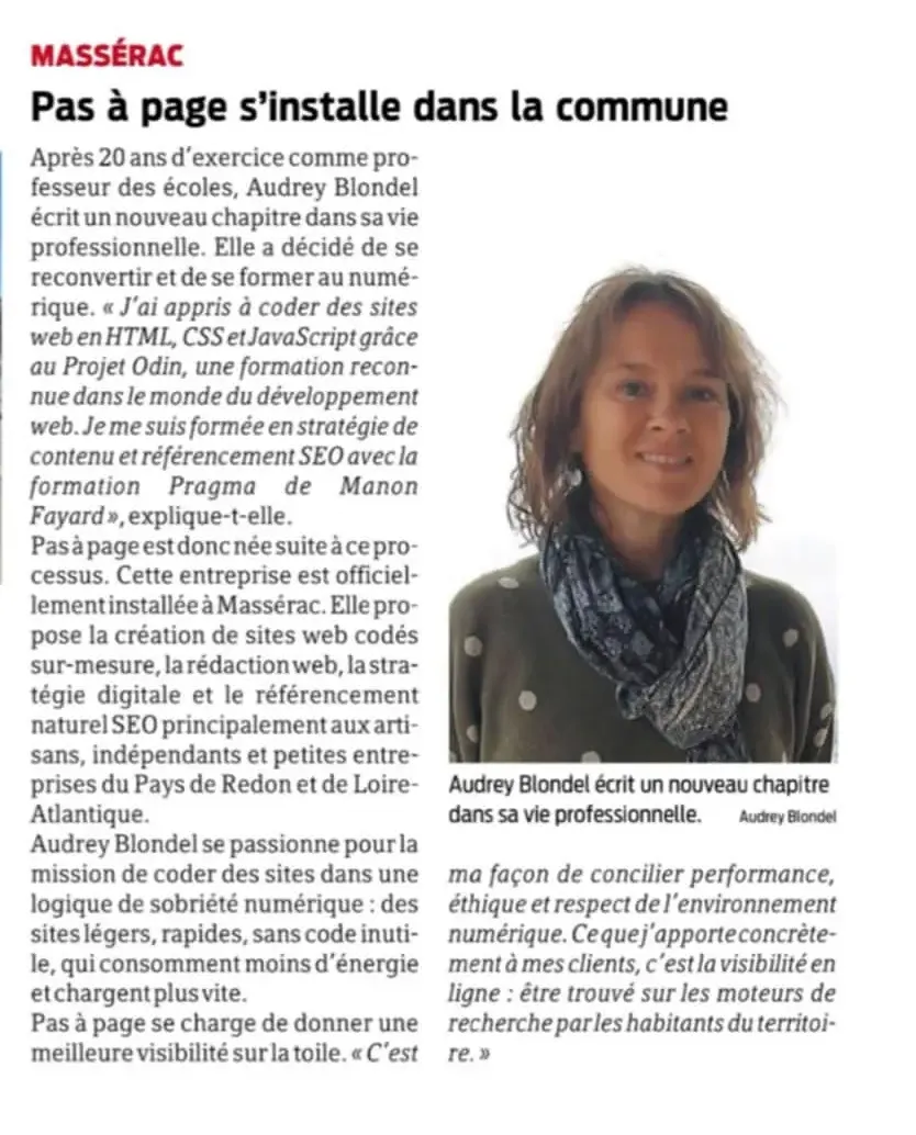 article Presse Océan Pas à page Audrey Blondel